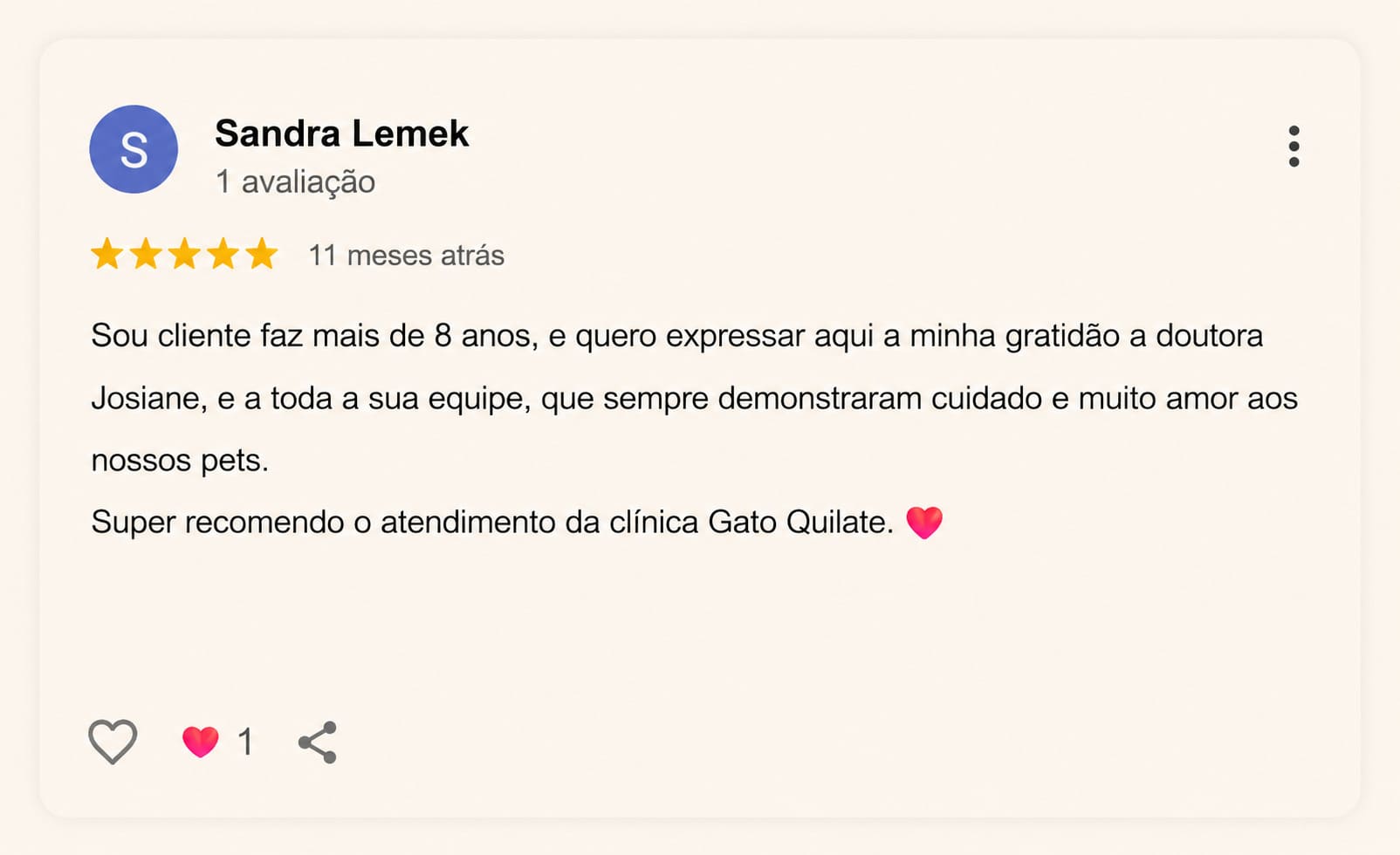Avaliação 3 — Gato Quilate no Google