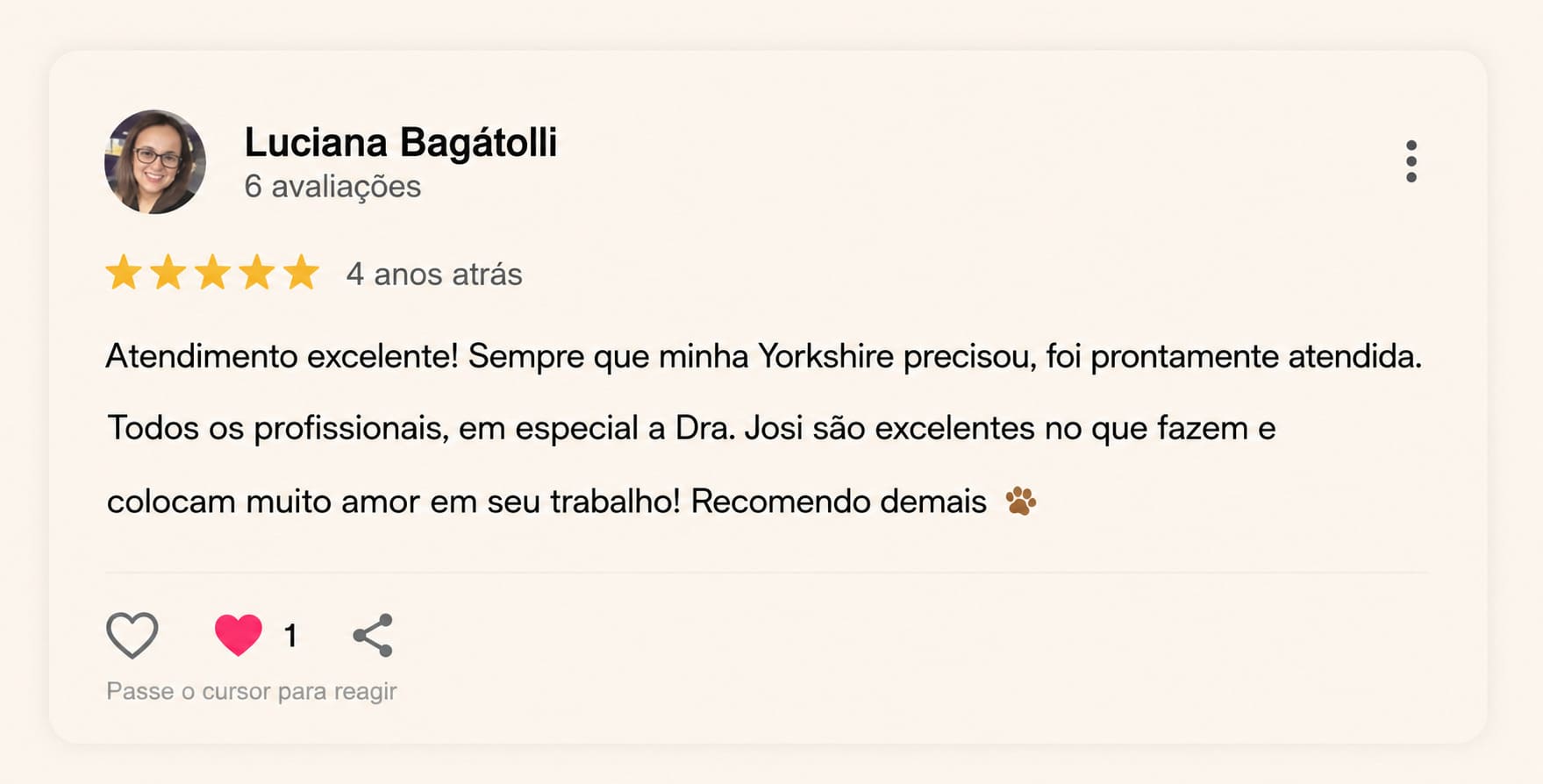 Avaliação 5 — Gato Quilate no Google